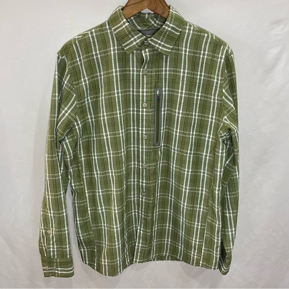 L.L. Bean Cool Weave Performance Outdoor Green Plaid Fishing UPF Outdoor Shirt - Picture 1 of 10